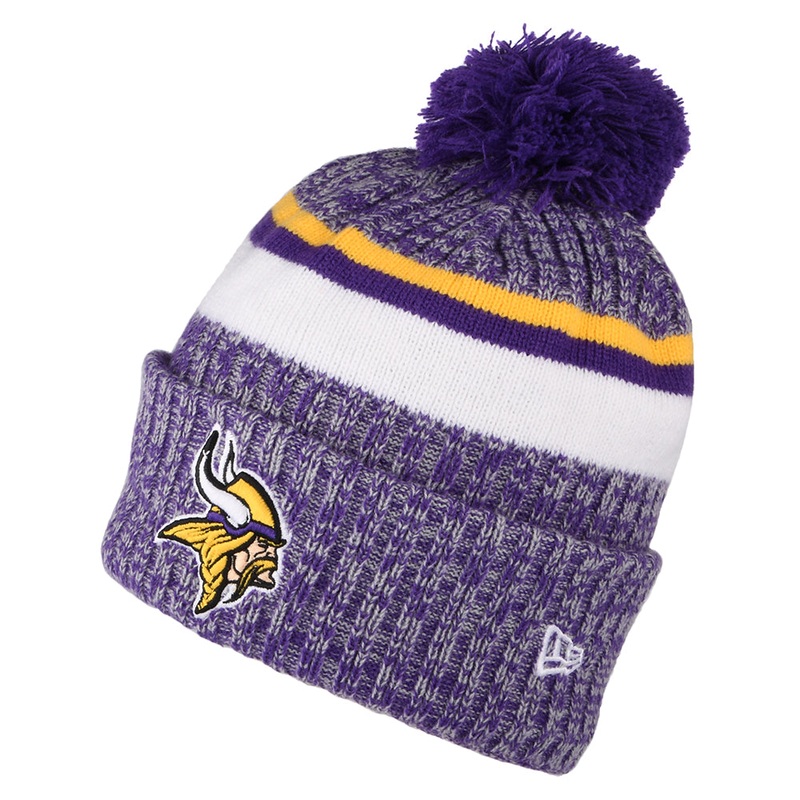 New Era Minnesota Vikings Bobble Hat – NFL Sideline Sport Knit – Purple-Yellow 1-Size