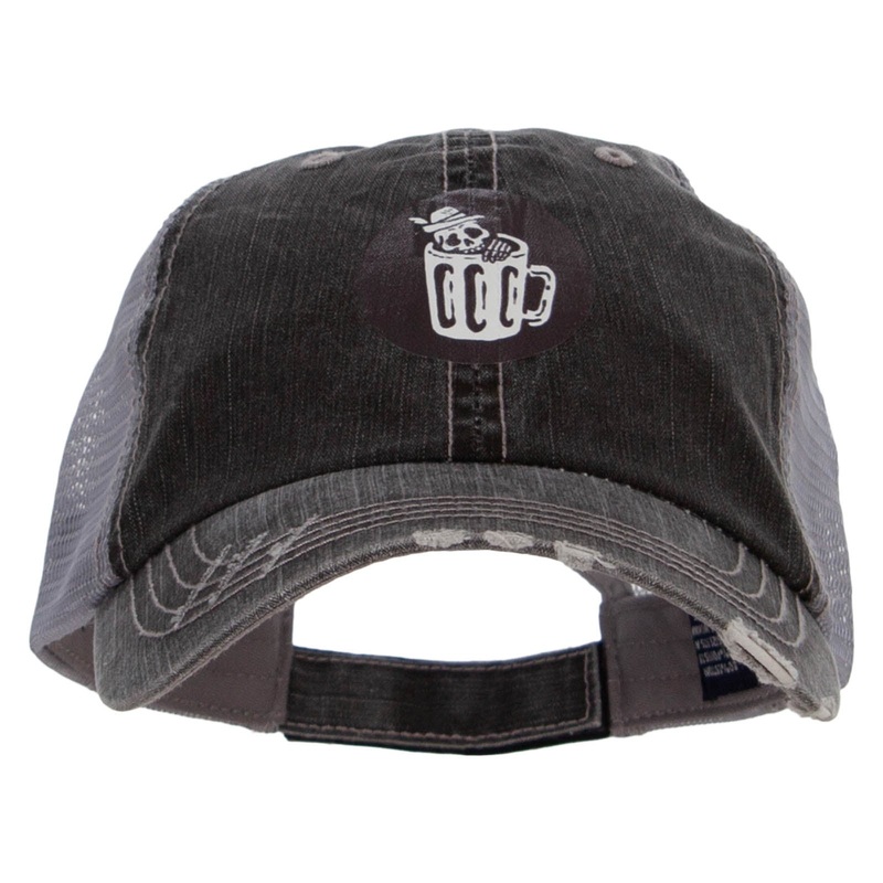 Oktoberfest Skull in Beer Cup Heat Transfer Low Profile Special Cotton Mesh Cap Black One Size