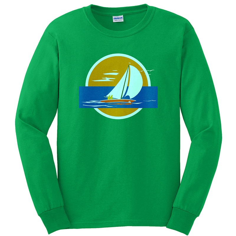 Sailing Sunset Graphic Men’s Ultra Cotton Long Sleeve T-Shirt Irish Green S