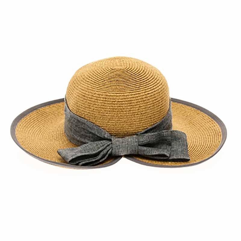 Split Back Sun Hat with Grey Linen Bow – Boardwalk Style Grey Medium (57 cm)