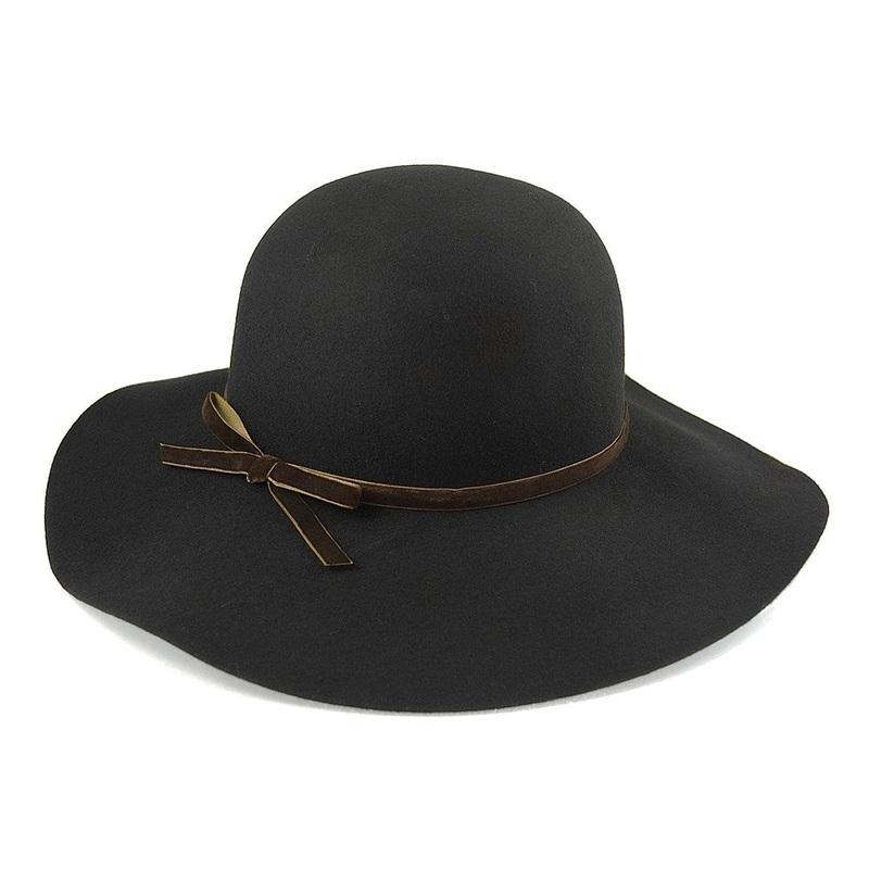 sur la tte Womens Vintage Wool Felt Floppy Hat – Black 1-Size