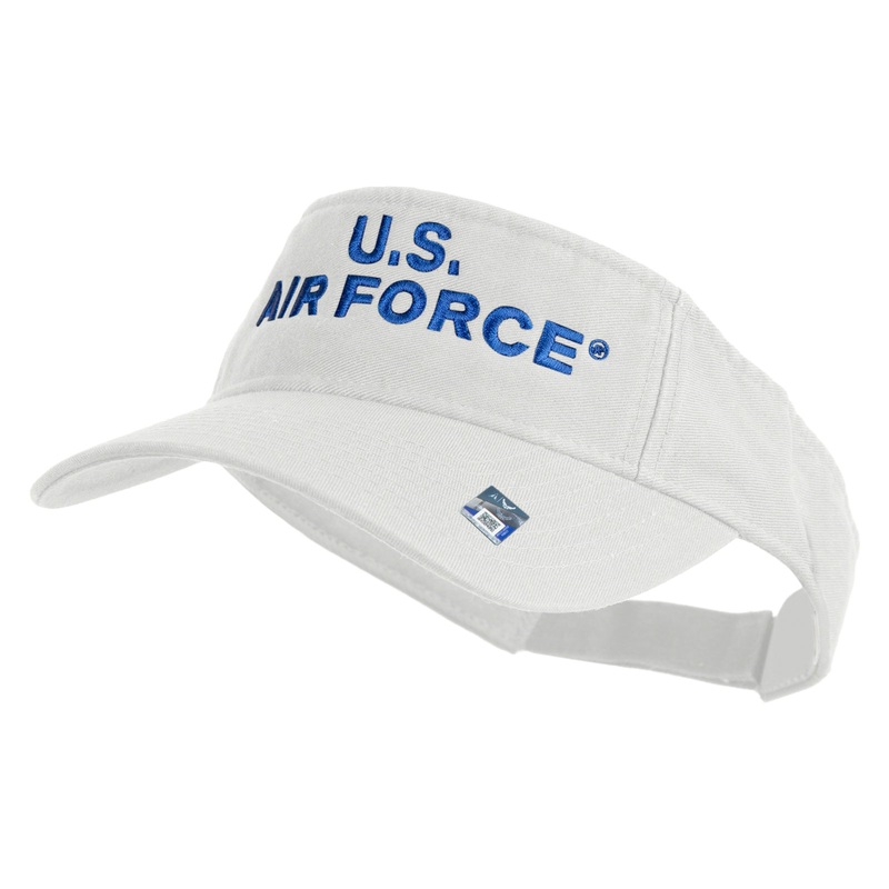 US Air Force Navy Letter Design Embroidered Pro Style Cotton Twill Washed Visor White One Size