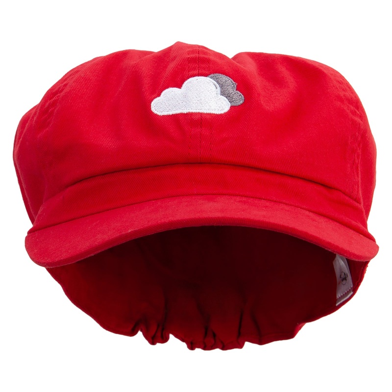White Cloud Icon Embroidered Cotton Elastic Big Size Newsboy Cap Red XL-2XL