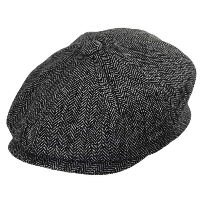 Wholesale Kid’s Herringbone Wool Blend Newsboy Cap B2B Pre-Pack CHARCOAL (6) S/M, (6) M/L