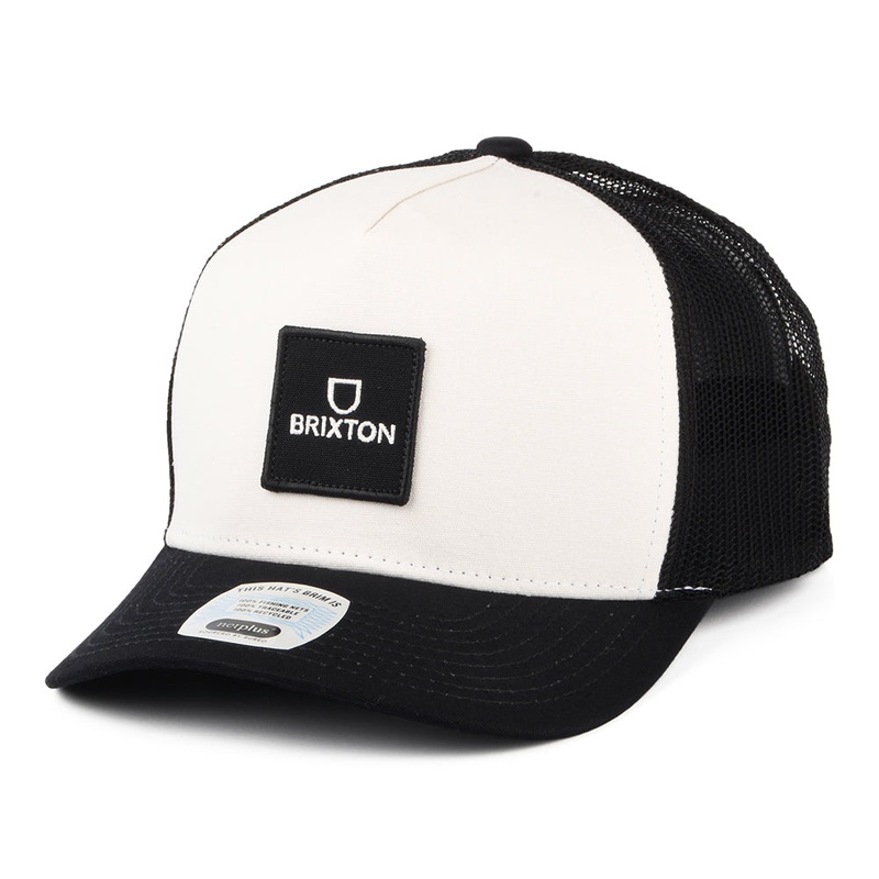 Brixton Hats Alpha Block NetPlus C MP Trucker Cap – Off White-Black Adjustable