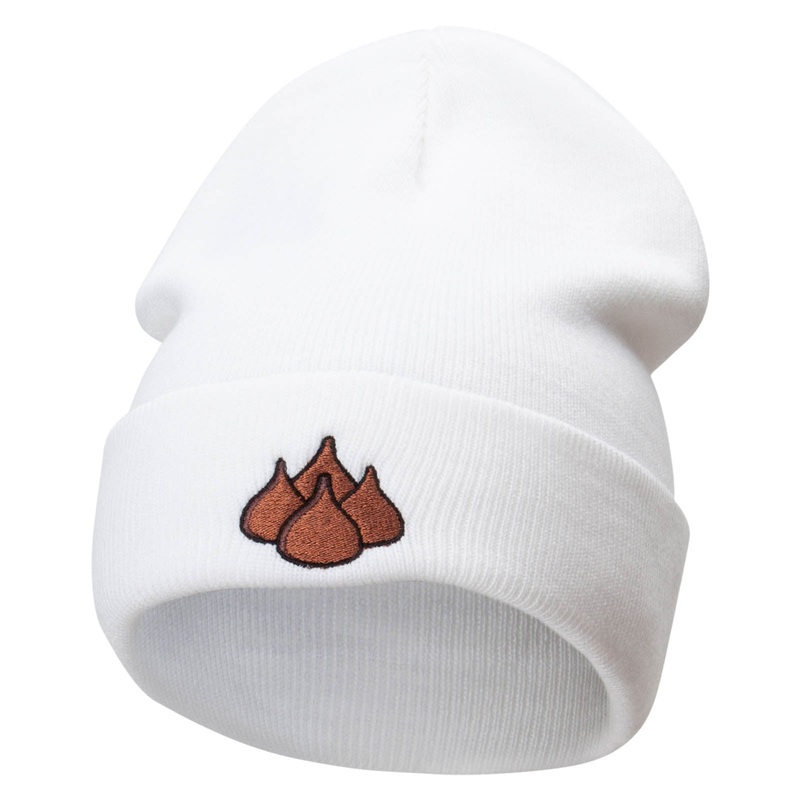 Chocolate Candy Embroidered 12 Inch Long Knitted Beanie White One Size