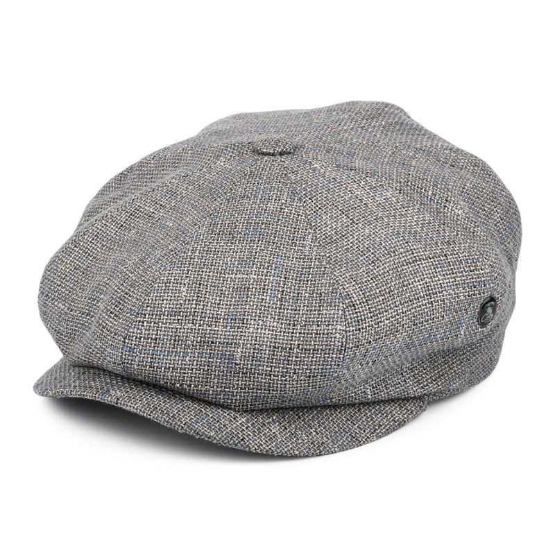 City Sport Check Linen-Cotton Newsboy Cap – Grey S