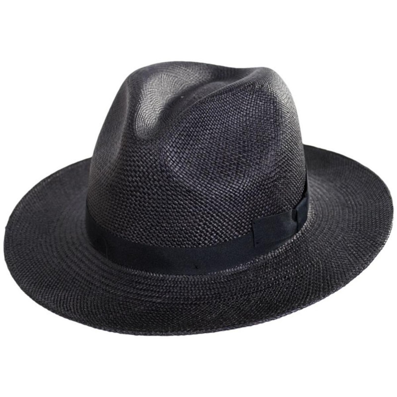 Dante Panama Straw Fedora Hat BLACK S