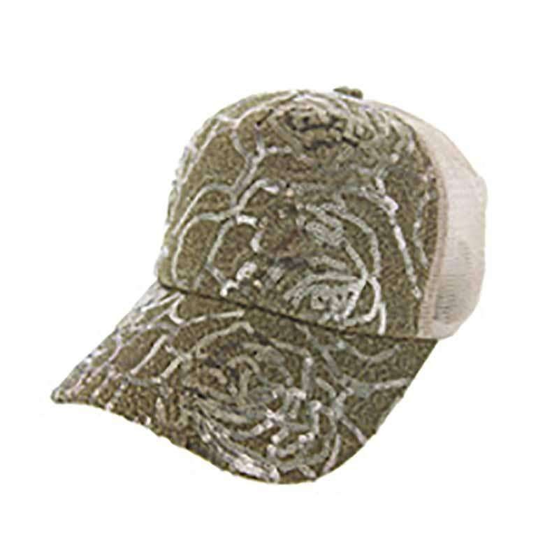 Floral Design Sequin Casual Cap for Women Gold