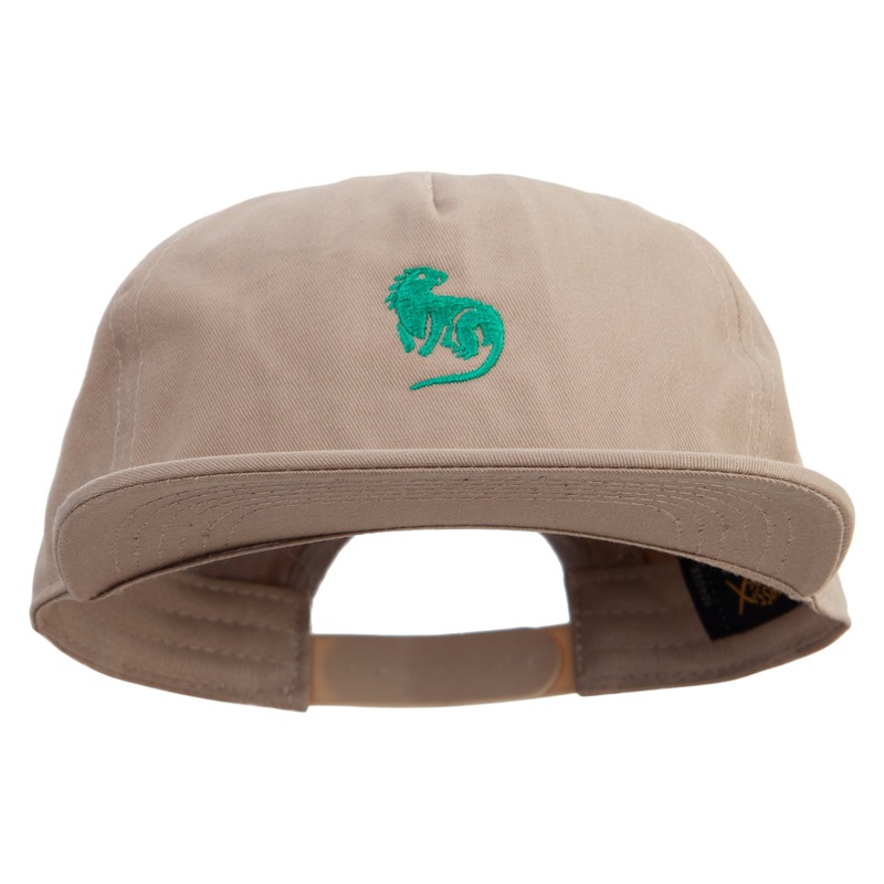 Iguana Silhouette Embroidered 5 Panel Cotton High Profile Flat Bill Unstructured Cap Khaki One Size