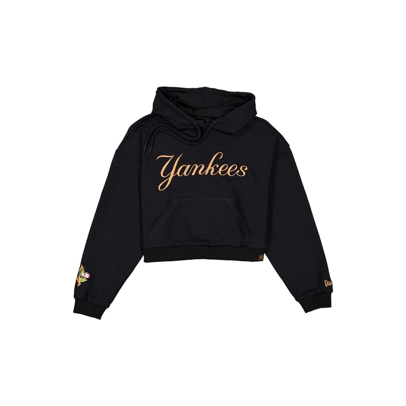 New York Yankees Women’s Cropped Black Floral Hoodie XS