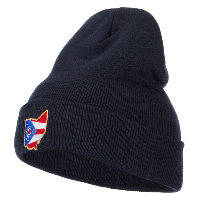 Ohio Map State Flag Embroidered Long Beanie Navy One Size