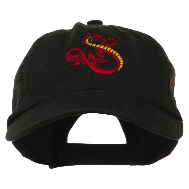 Oriental Dragon Embroidered Washed Cap Black One Size