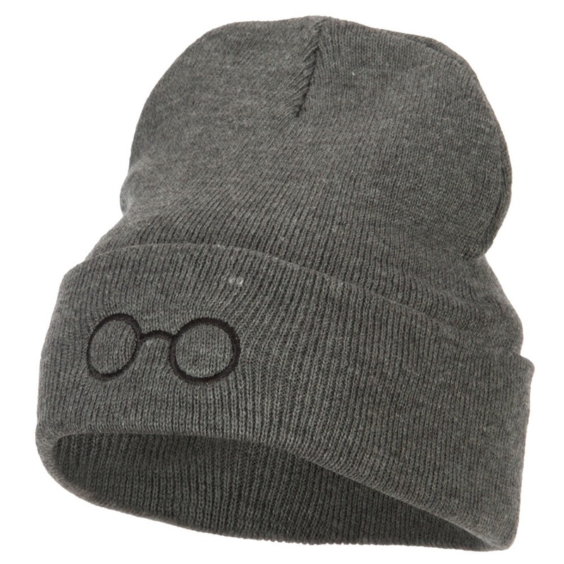 Perfect Round Eyeglasses Embroidered Long Beanie Dk Grey One Size