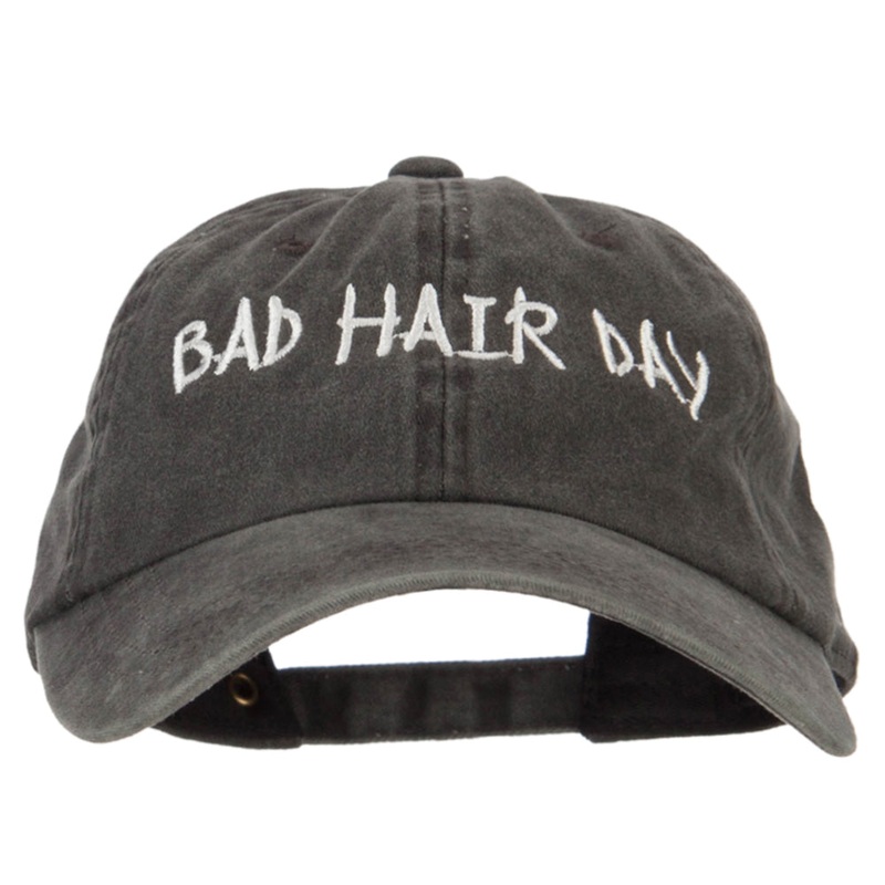 Phrase of Bad Hair Day Embroidered Washed Buckle Cap Black One Size