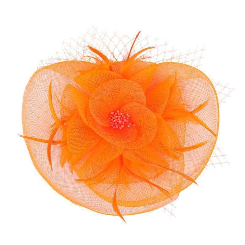 Round Mesh Flower and Netting Fascinator Orange