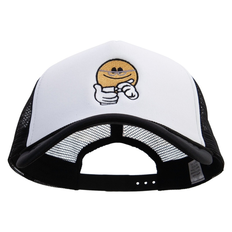 Scribe Smile Face Embroidered Big Size Big Foam Mesh Truck Cap White Black XL-3XL