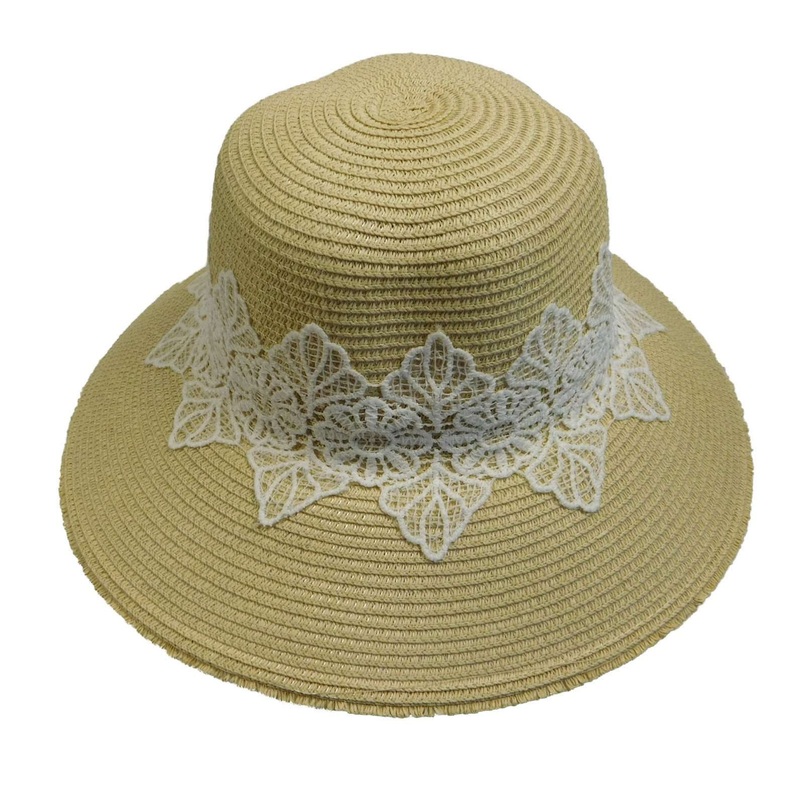 Straw Big Brim Hat Decorated with Lace