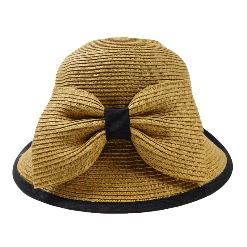 Straw Bucket Hat/Cloche with Large Bow Toast
