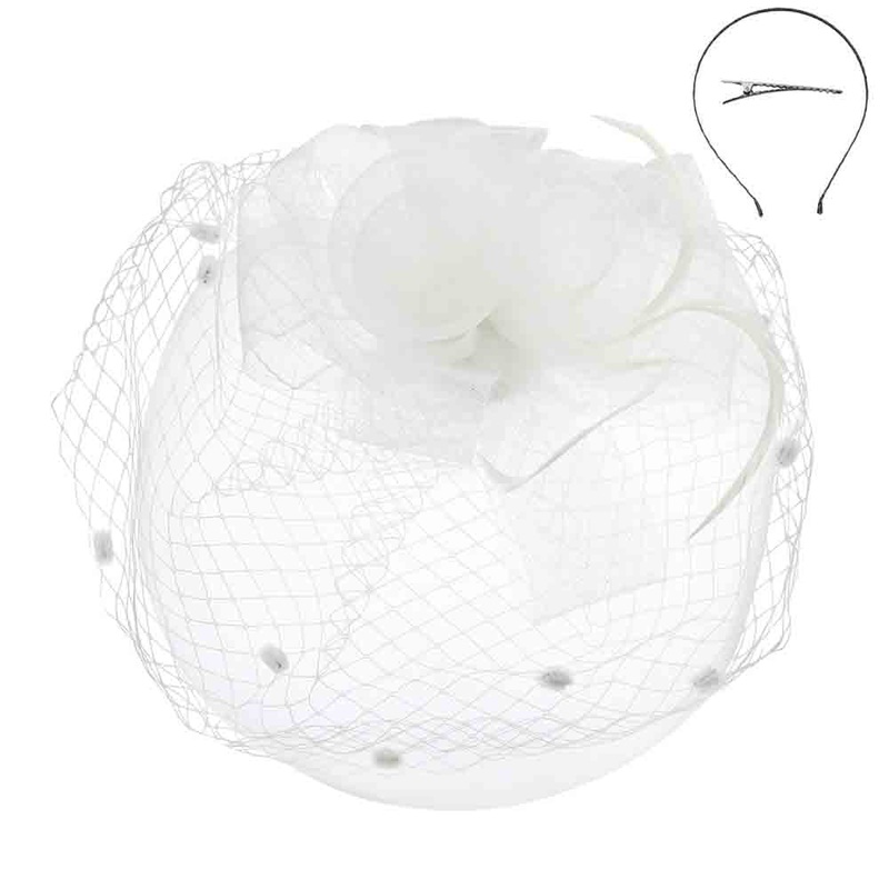 Triple Flower and Bow Double Veil Fascinator – Something Special White