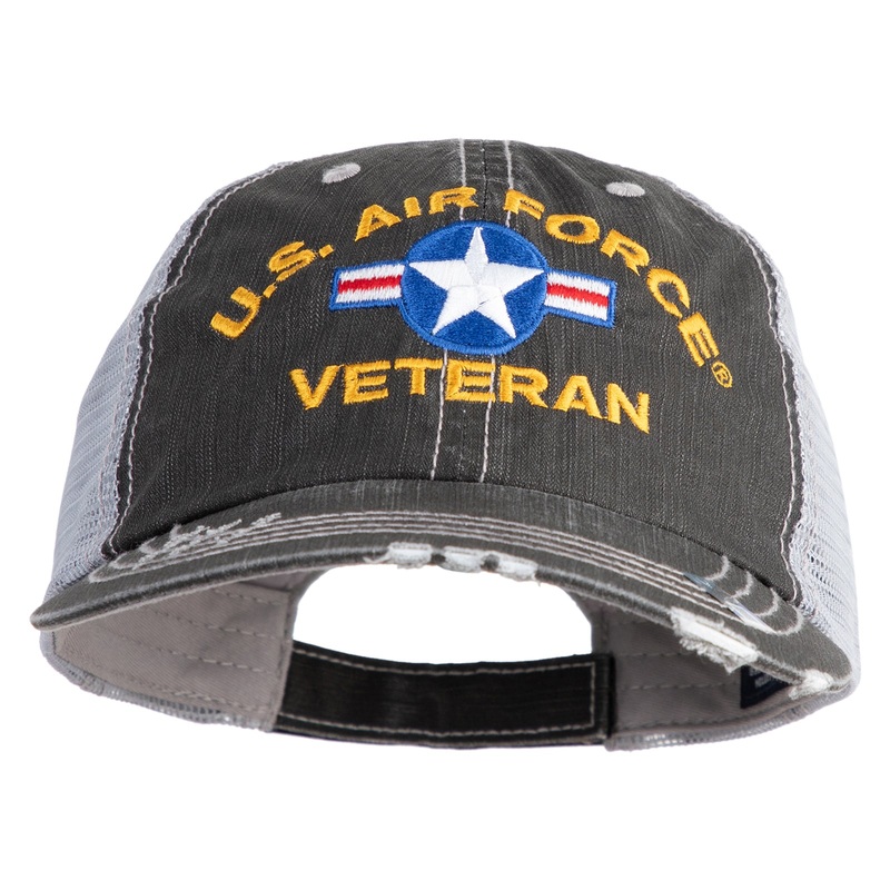 U.S. Airforce Veteran with Roundel Embroidered Low Profile Special Cotton Mesh Cap Black One Size