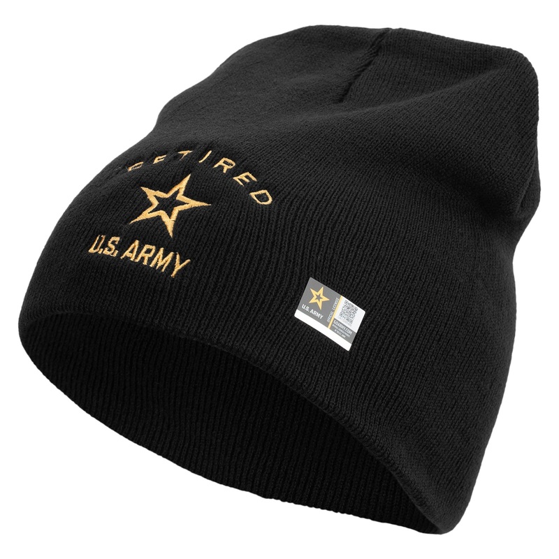US Army Retired Military Embroidered 8 Inch Knitted Short Beanie Black One Size