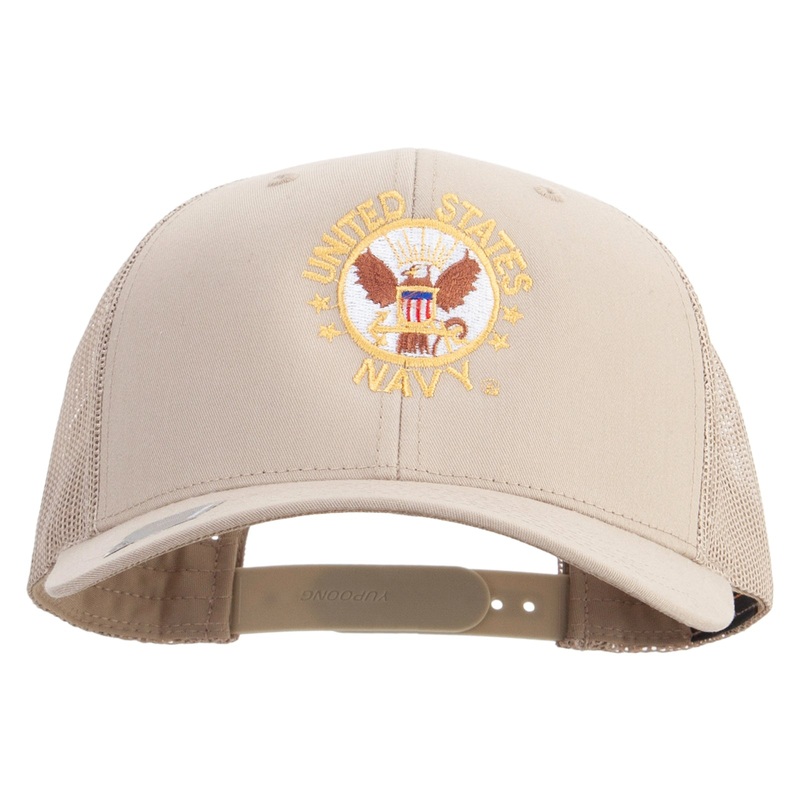 US Navy Circle Emblem Embroidered Retro Trucker Cap Khaki One Size