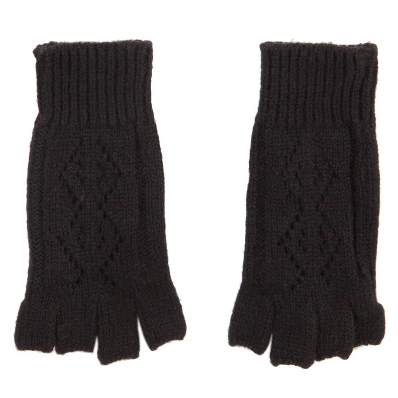 Women’s Diamond Design Fingerless Glove Black One Size