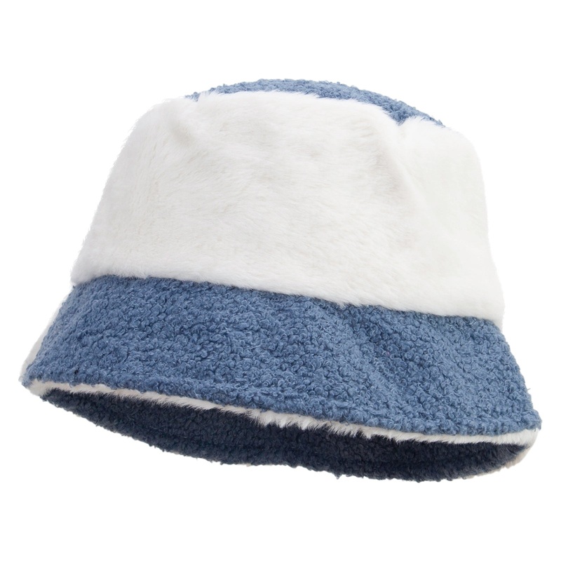 Women’s Fleece Patchwork Bucket Hat Blue One Size