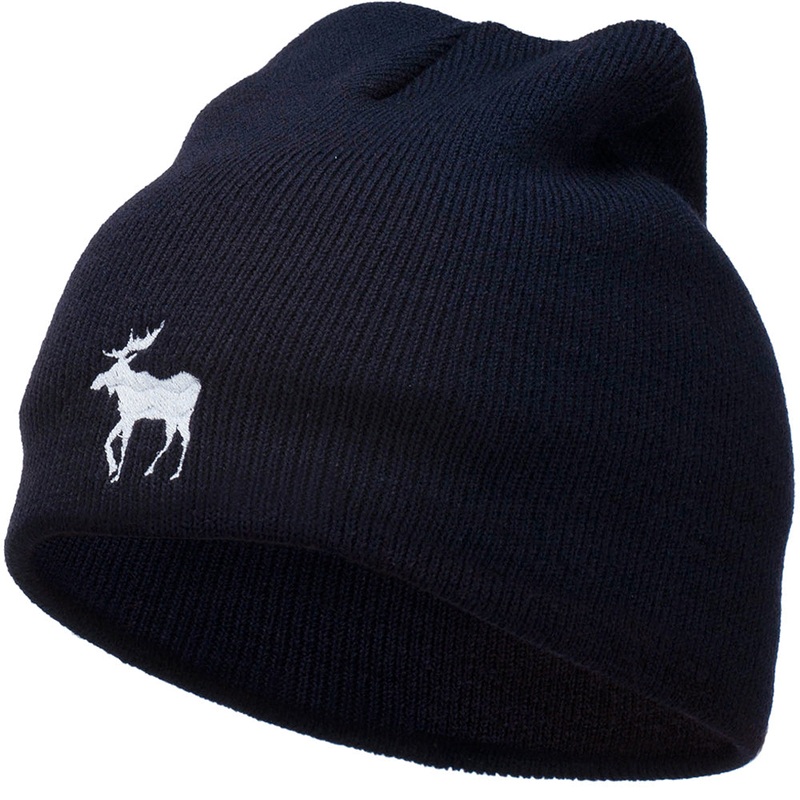 American Moose Embroidered Short Beanie Navy One Size