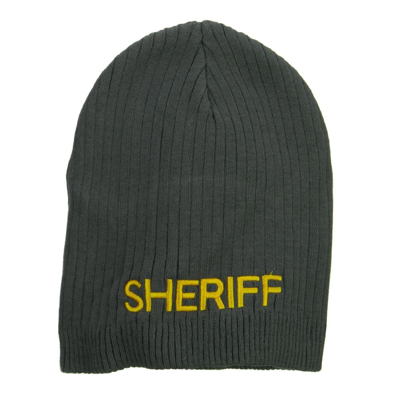 Big Size Sheriff Embroidered Ribbed Beanie Charcoal XL-3XL
