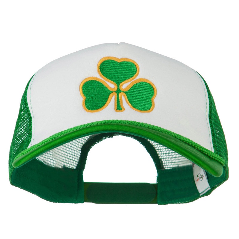 Clover St. Patrick’s Day Embroidered Big Size Trucker Cap White Kelly XL-3XL