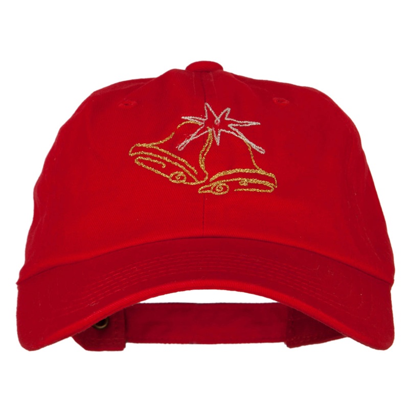 Glitter Christmas Bells Embroidered Unstructured Washed Cap Red One Size