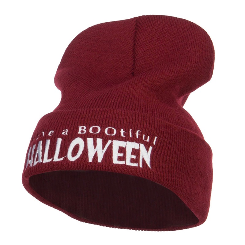 Have a Bootiful Halloween Embroidered Beanie Maroon One Size