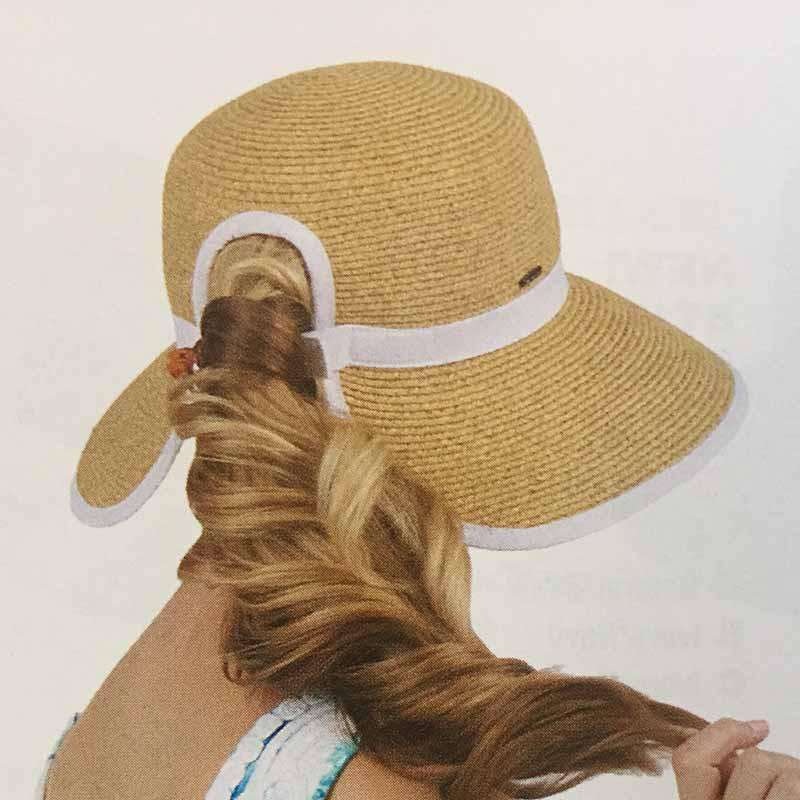 Karen Keith Tweed Straw Facesaver Hat with Ponytail Hole Black tweed