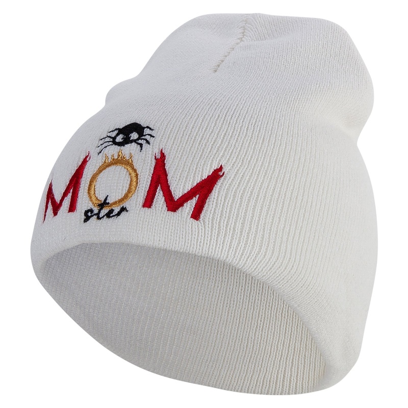 Made in USA Momster Embroidered 8 Inch Short Beanie White One Size