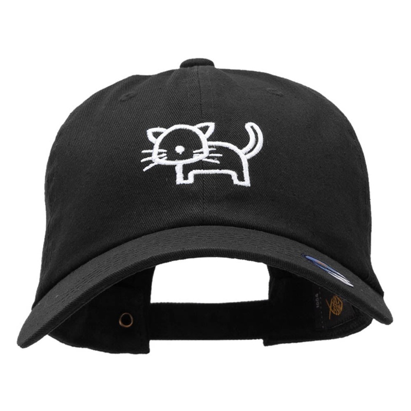 Minimalist Cat Outline Embroidered Unstructured Cotton Cap Black One Size