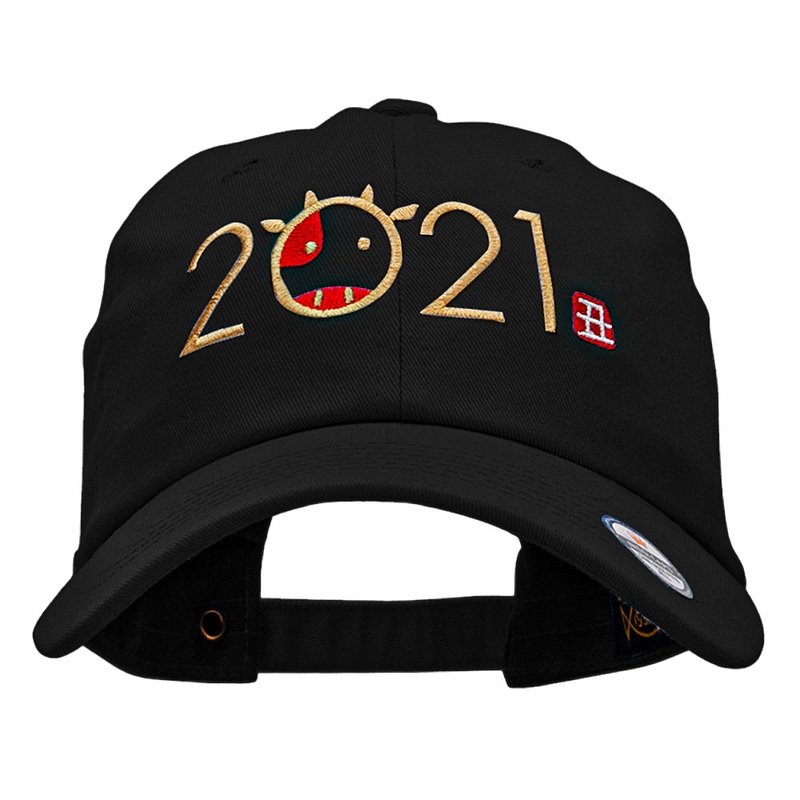 Numbered Lunar New Year Embroidered Unstructured Cotton Twill Washed Cap Black One Size