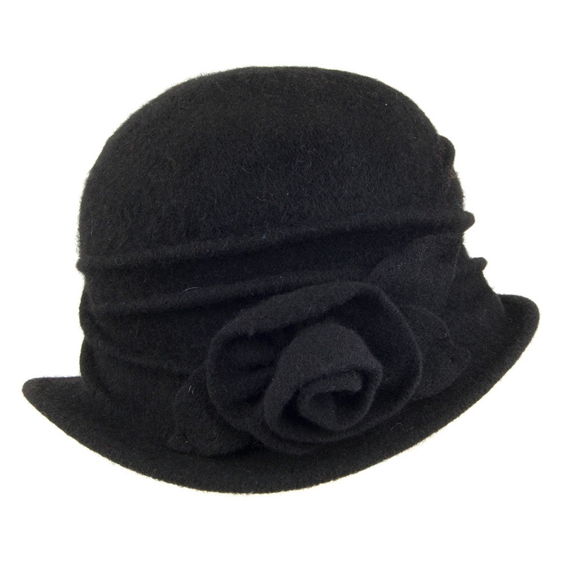 Scala Hats Sienna Wool Cloche with Rosette – Black 1-Size
