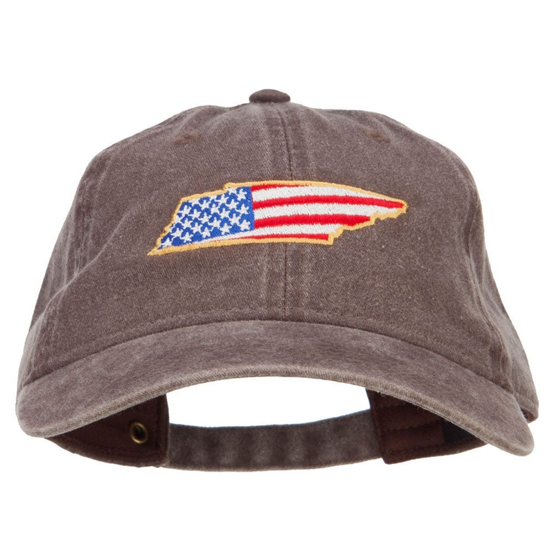 USA Flag Tennessee Map Embroidered Washed Buckle Cap Brown One Size