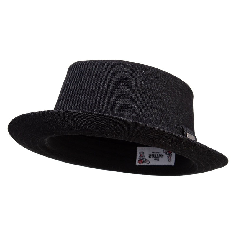 Wash Denim Wide Upbrim Porkpie Fedora Black S-M