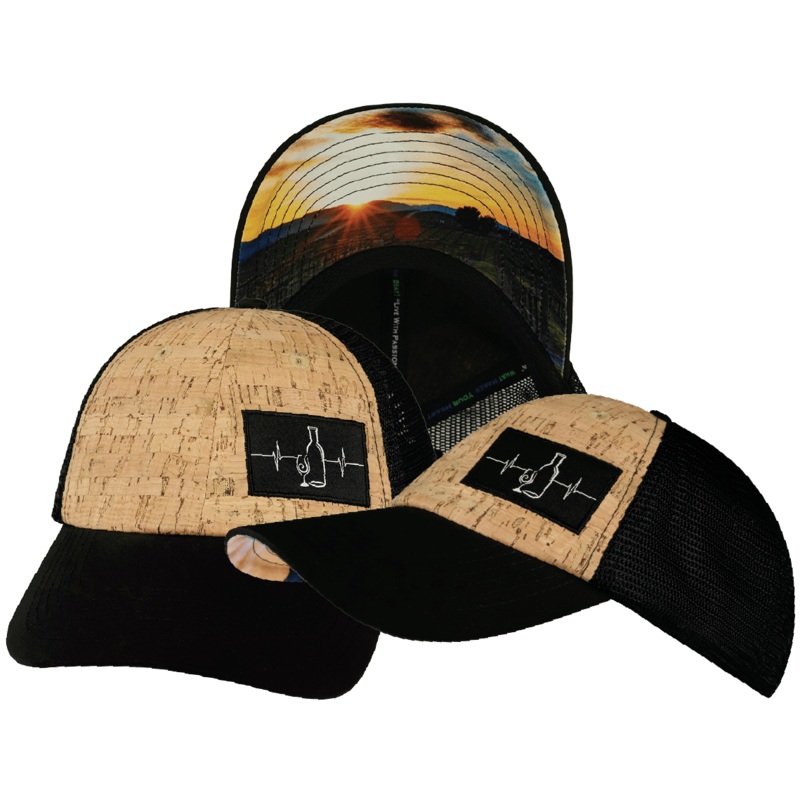 Wine Hat – Dad Hat – Cork – Black – Soft Trucker Mesh