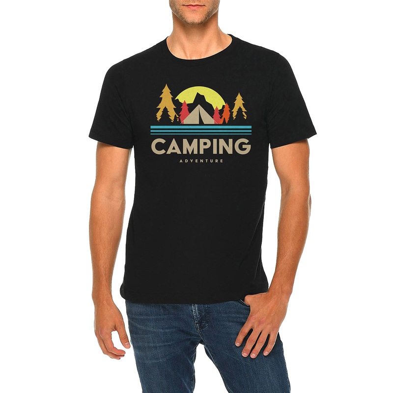 Camping Adventure Graphic Design Deluxe Jersey T-Shirt Black XS