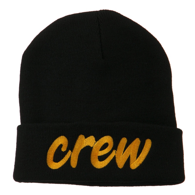 Crew Embroidered Long Knitted Beanie Black One Size