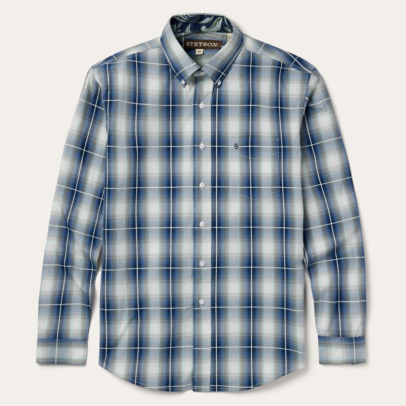 Crystal Plaid Button Down Shirt Blue S