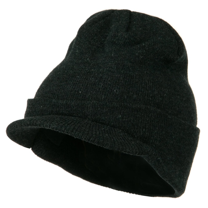 Cuff Knitted Beanie with Visor Bill Charcoal One Size