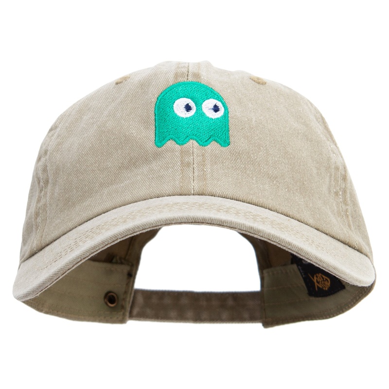 Cute Green Ghost Logo Cotton Twill Premium Pigment Dyed Cap Khaki One Size