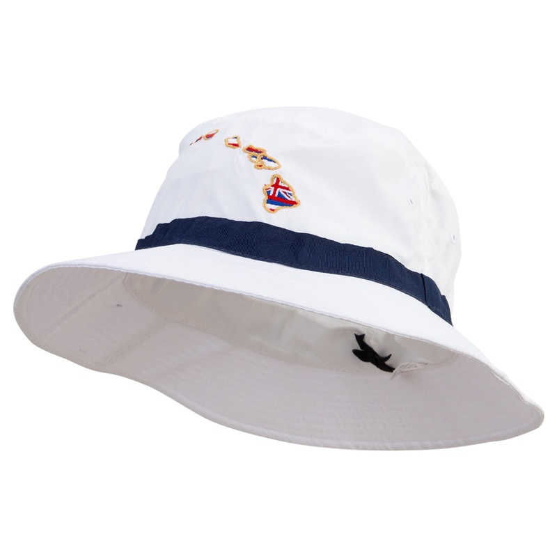 Hawaii Map State Flag Symbol Embroidered Oversized Water Repellent Brushed Golf Hat White Navy XL