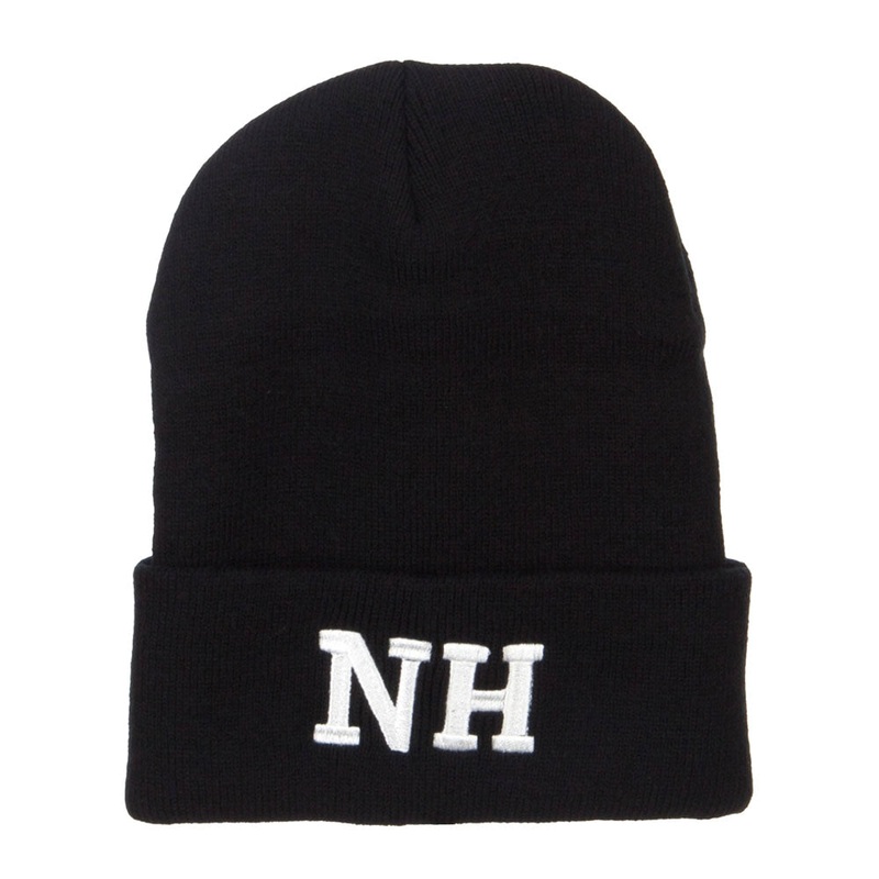 NH New Hampshire State Embroidered Long Beanie Black One Size