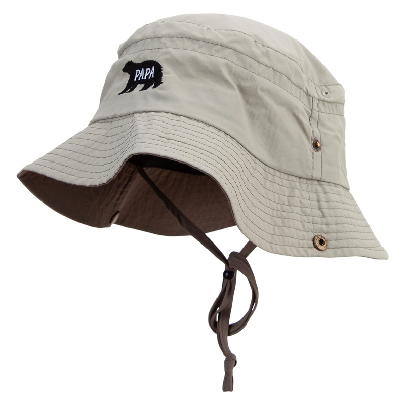 PaPa Bear Embroidered Big Size Talson UV Bucket Hat with Chin Cord Khaki Brown XL-2XL